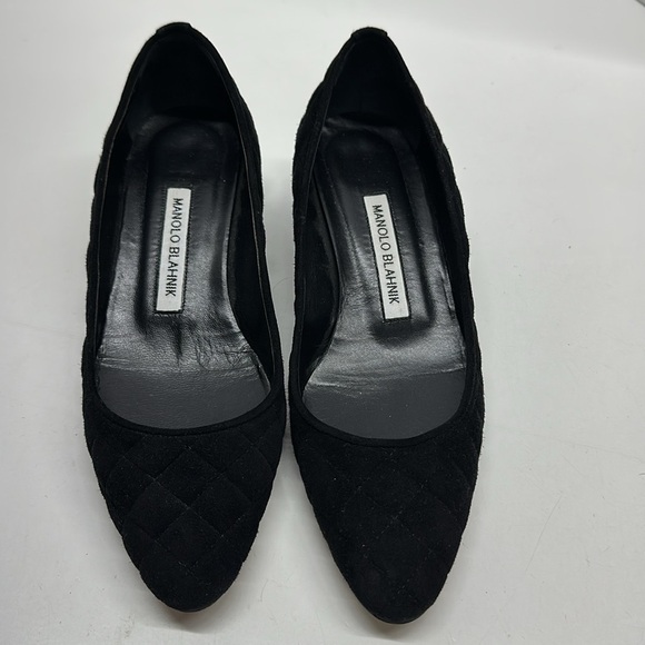 Manolo Blahnik Heels Shoes Low Pumps Quilted Suede Leather Black Size 35.5 5.5 - Picture 4 of 10